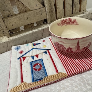 July ITH Mug Rug Pattern, Machine Embroidery and Applique, BOM Mug Rug, Two Sizes Included, Birthday Gift