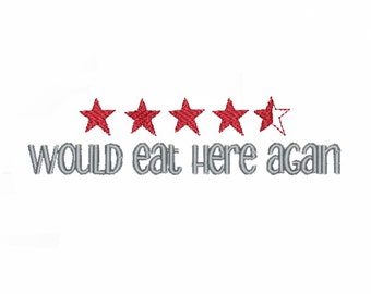 Humorous Kitchen Saying, ITH Machine Embroidery, Would Eat Here Again, Four Sizes