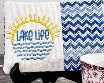 Lake Life Mug Rug ITH Machine Embroidery Pattern (5x7, 6x10 Hoops)