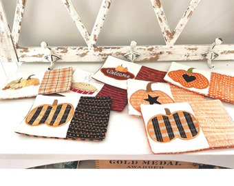 Autumn Pumpkin Mug Rug ITH Embroidery Applique Patterns Bundle (Digital Download), Set of 6