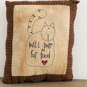 Hungry Cat Hand Embroidery Pattern: Primitive Needlework (PDF Pattern)