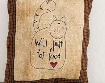 Hungry Cat Hand Embroidery Pattern: Primitive Needlework (PDF Pattern)
