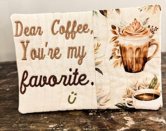 Machine Embroidery Mug Rug Pattern, Coffee Lover Gift, Quilted In-the-Hoop Design, 2 Sizes