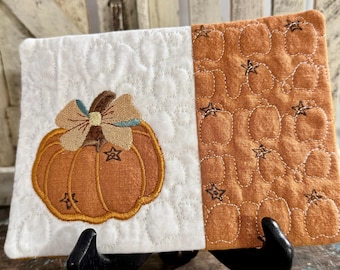 Welcome Home Pumpkin Mug Rug Machine Embroidery Pattern, Fall Coaster Design, Two Sizes