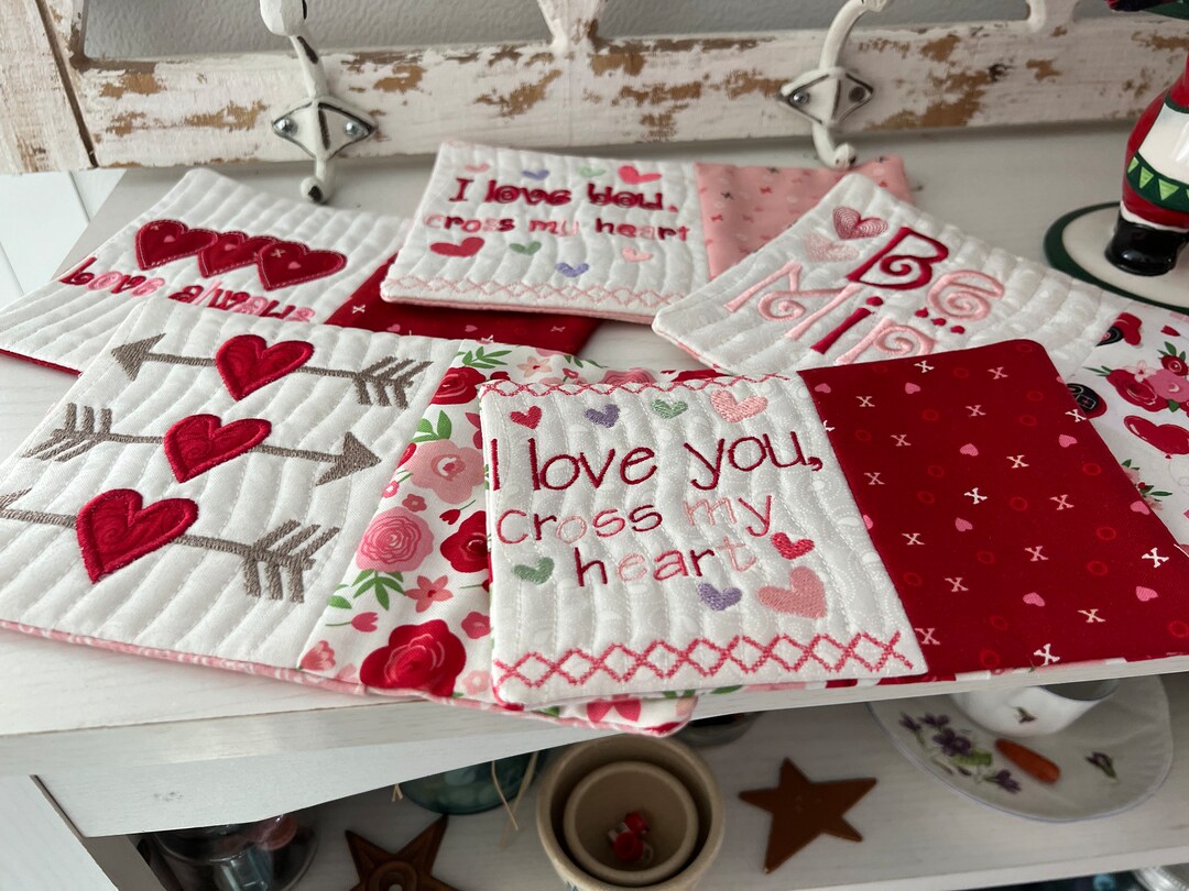 Valentine Mug Rug Bundle, ITH Machine Embroidery and Applique Patterns