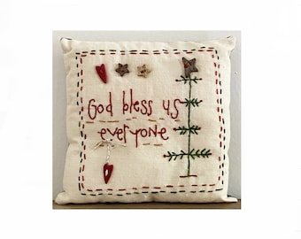 Primitive Christmas Hand Embroidery Pattern, God Bless Us Primitive Hand Embroidery - Basket Case x Needlework Therapy