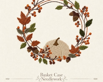 Heirloom Harvest Pumpkin Wreath Machine Embroidery Design, Autumn Berry Wreath, Cozy Seasonal Decor, Four Sizes