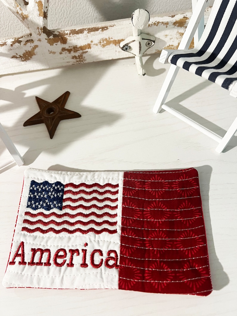 Flag Mug Rug Pattern, ITH Embroidery Pattern, Long May She Wave, Two ...