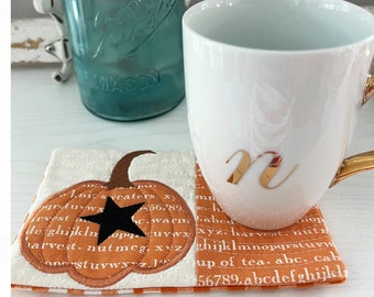 Pumpkin Star Mug Rug: ITH Machine Embroidery Applique (5x7, 6x10)