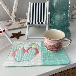 Flip Flop Mug Rug, ITH Machine Embroidery and Applique Pattern, Summer Mug Rug