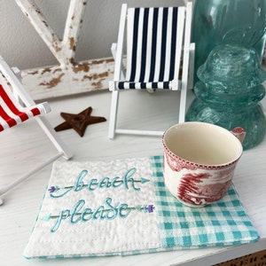 Beach Please Mug Rug: ITH Machine Embroidery Pattern