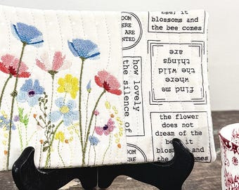 ITH Wildflowers Mug Rug, Machine Embroidery Pattern, Garden Gift, Two Sizes Included