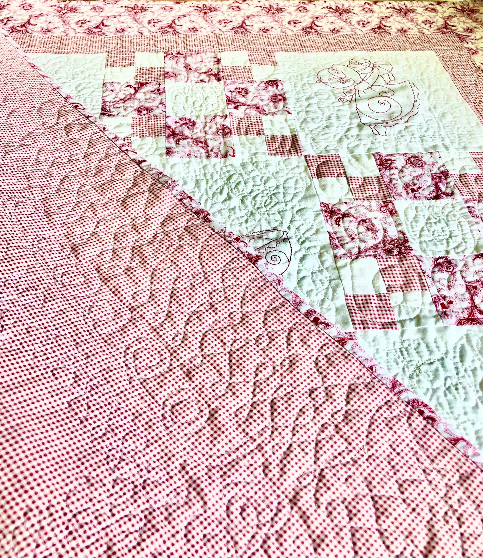 Redwork Baby Quilt Etsy