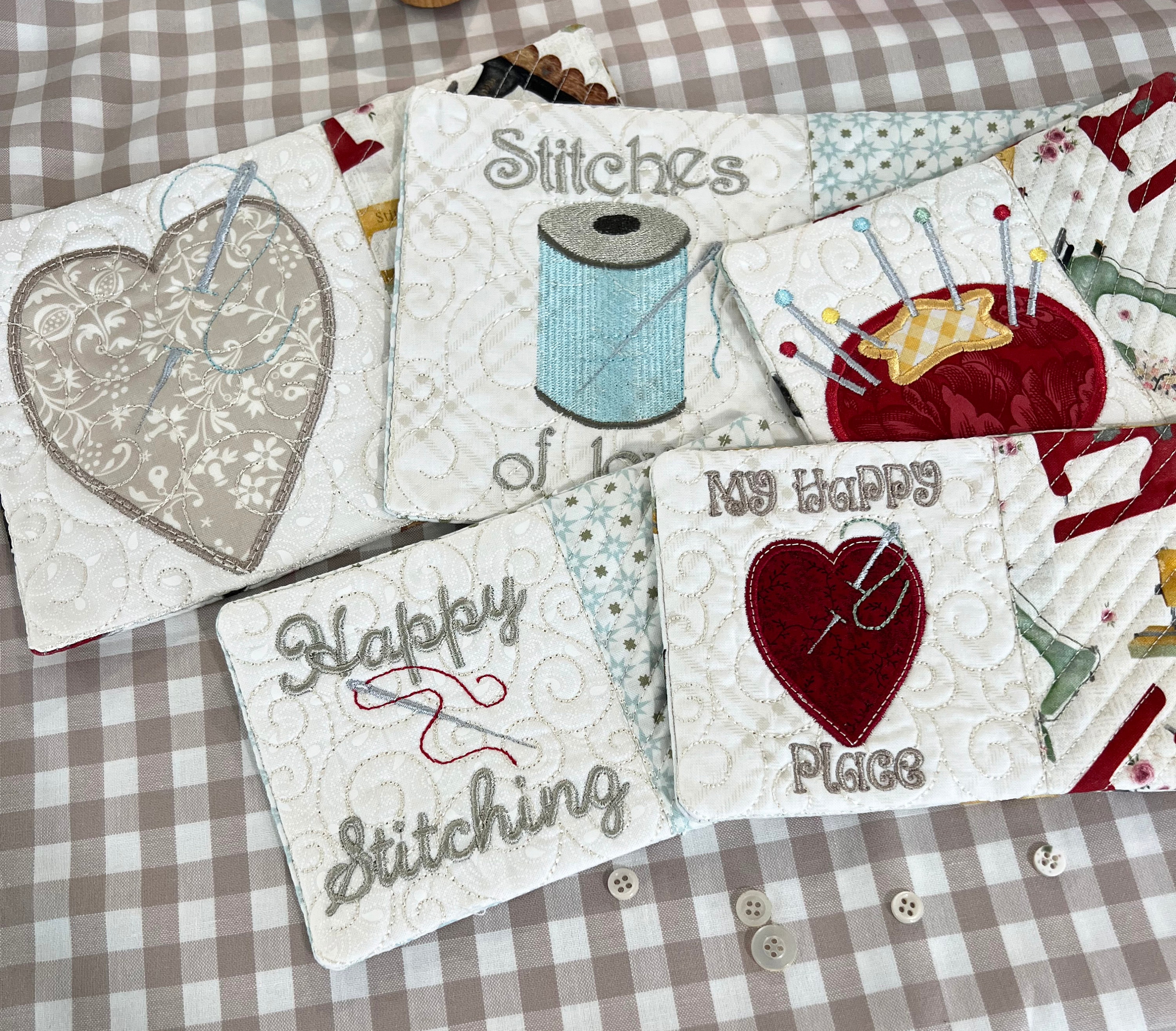 Sewing Mug Rug Bundle, Six Different Designs All Included, ITH Machine Embroidery and Applique Patterns,  ITH Mug Rug Patterns