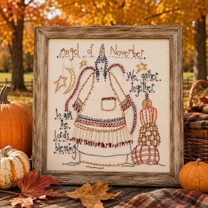 Modèle de broderie à la main Ange de novembre : broderie à la main primitive (téléchargement instantané)