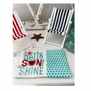 Hello Sunshine Mug Rug, ITH Mug Rug Embroidery Pattern, Summertime Mug Rug