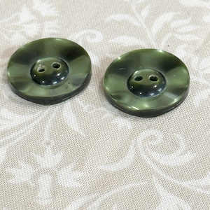 Vintage Green Iridescent Buttons, Curvy, Two-Hole Sew Through, Set of 2