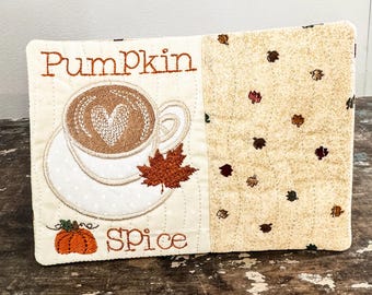 Pumpkin Spice Latte ITH Mug Rug Machine Embroidery Design