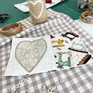 Happy Stitching Mug Rug, ITH Mug Rug Embroidery and Applique, Stitching Gift, Sewing, Quilting, Embroidery Mug Rug, Two Sizes