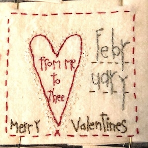 February Season Primitive Hand Stitchery