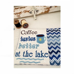 ITH Coffee and Lake Mug Rug Pattern, ITH Machine Embroidery, Two Sizes Included