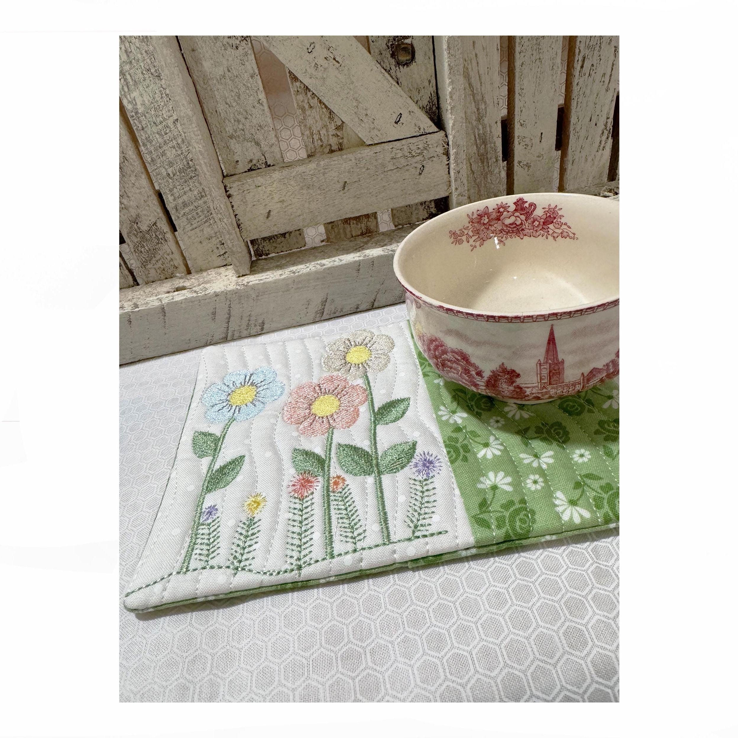 May ITH Mug Rug, ITH Machine Embroidery, Two Sizes Included, Spring Mug Rug, Birthday Gift