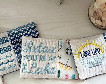 Lake Mug Rugs: Machine Embroidery Designs (5x7, 6x10 Hoops)