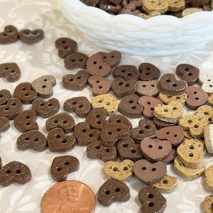 Vintage Handmade 3/8” DeCuyper Stoneware Fat Heart Buttons, Choice of Light or Dark