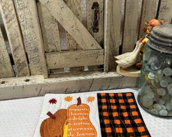 November Pumpkin Mug Rug ITH Embroidery Applique Pattern (5x7, 6x10) (Digital Download)