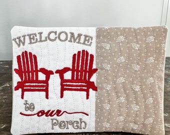 Welcome Porch Mug Rug Pattern, Adirondack Chairs Embroidery Design (Digital Download)
