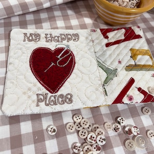 My Happy Place Mug Rug, ITH Machine Embroidery and Applique Pattern, Two Sizes, Mug Rug Gift