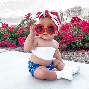 4th of July Bummies and/or Tiny Knot or Top Knot Headband Set, Patriotic Baby Girl Clothes, Toddler Diaper Cover, Cute High Waisted Shorts
