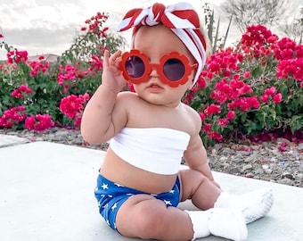 4th of July Bummies and/or Tiny Knot or Top Knot Headband Set, Patriotic Baby Girl Clothes, Toddler Diaper Cover, Cute High Waisted Shorts