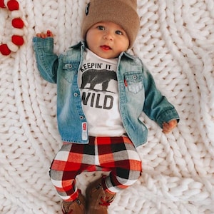 Baby Boy Buffalo Plaid Leggings, Newborn Pants, Cute Preemie Boy Clothes, Toddler Tights, Christmas Outfit