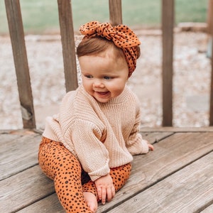 Tan Abstract Micro Dot Leggings and/or Top Knot Headbands Set, Preemie Girl Clothes, Newborn Coming Home Outfit, Baby Pants & Bows
