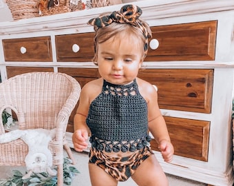 Brown Cheetah Ribbed Knit Bummies And/or Top Knot Headband Set