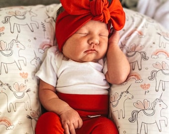 YOU CHOOSE COLOR, Red Leggings and/or Top Knot Headband, Christmas Baby Girl Gift Set, Newborn Coming Home Outfit, Cute Preemie Clothes Set