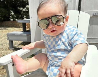 Blue Retro Checkered Dudis Summer Lounge Set, Handmade Kids Tee and Shorts Set, Summer outfit, Newborn Clothes, Toddler Fashion Outfit