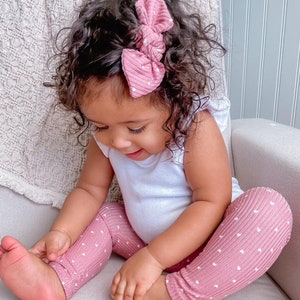 White Hearts on Dusty Rose Ribbed Leggings and/or Headband, Preemie Girl Clothes, Newborn Coming Home Outfit, Cute Toddler Pants