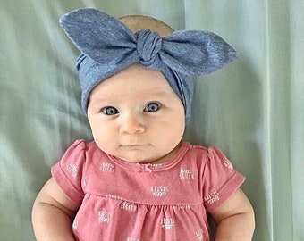 Serre-tête avec noeud bleu jean / turban en denim / bébé, enfant en bas âge, fille, bandeau adulte / serre-tête noué / turban / serre-tête nouveau-né