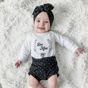 White Hearts on Black Ribbed Bummies and/or Top Knot Headband Set, Baby Girl Cute Outfit, Diaper Cover, Toddler High Waisted Shorts