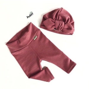 YOU CHOOSE COLOR / Dusty Marsala Leggings and/or Turban Hat Set, Newborn Coming Home Outfit, First Christmas Outfit, Preemie Baby Outfit Set