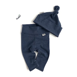 U CHOOSE COLOR, Baby Heather Navy Leggings and Knot Hat Set, Preemie Pants and Beanie,Newborn Coming Home Outfit, New Baby Baby Shower Gift