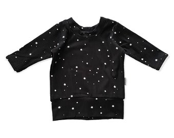 My Lucky Stars on Black Rib Dudis Pullover, Children’s Sweatshirt, Handmade Kids Sweater, Neutral Kids Sweatshirt, Toddler Boy/ Girl Sweater