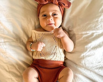 Rust Ribbed Bummies and/or Top Knot Headband Set, Baby Girl Cute Outfit, Diaper Cover, Orange Toddler High Waisted Shorts