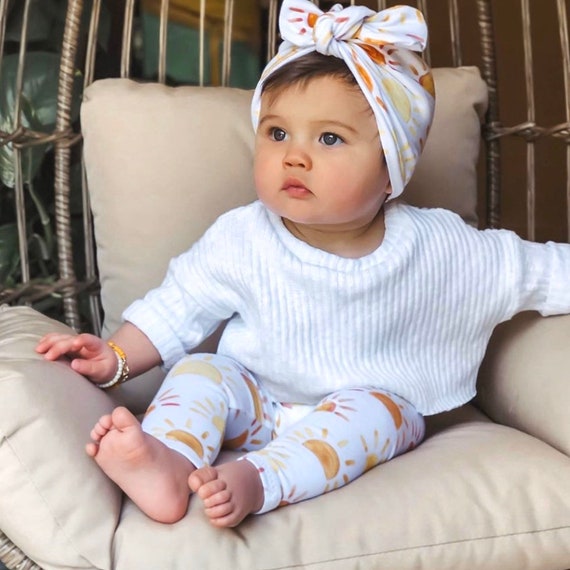 Sunshine Stripe Leggings And or Turban Hat Set Cute Baby Girl