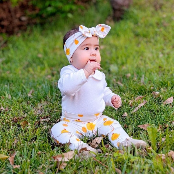 Ensemble poussins de Pâques sur leggings et/ou serre-tête beiges, tenue de retour à la maison pour nouveau-né, vêtements bébé fille le jour de Pâques, joli pantalon pour prématuré