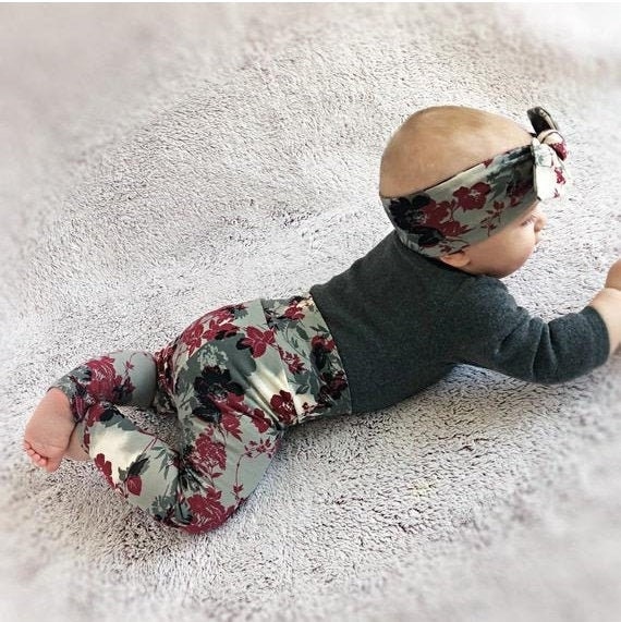 Organic Floral Leggings And/or Headband Set / Baby Gift Set / Baby