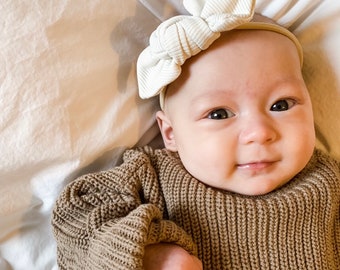 Set of Cream Rib Knit Leggings And/or Top Knot Headband, Baby Tiny