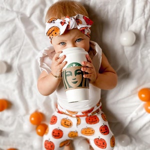 Cute Pumpkins Halloween Leggings and/or Top Knot Headband Set, Preemie Girl Clothes, Newborn Coming Home Outfit, Unisex Baby Costume